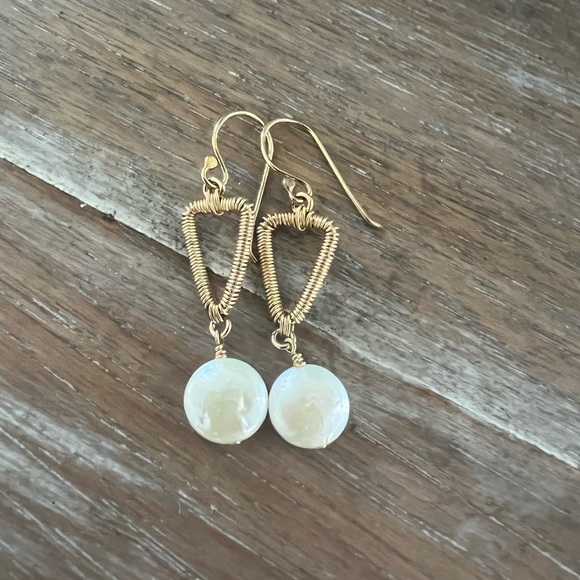 Handmade Pearl Drop Earrings - Picture 3 of 3